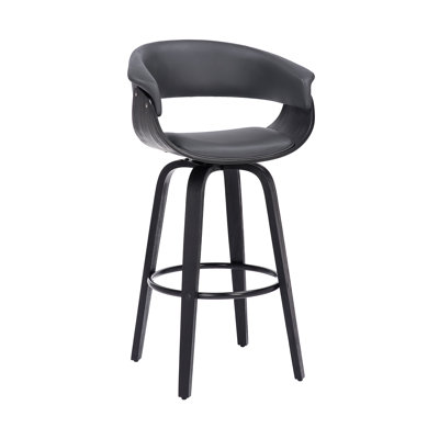 Chagnon Swivel Counter or Bar Height Bar Stool with Arms and Open Back in Faux Leather, Wood