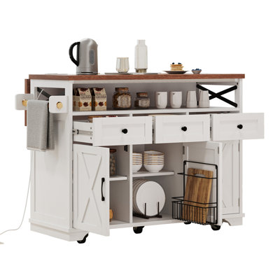 46.5'' Farmhouse Kitchen Island With Drape Of Beads