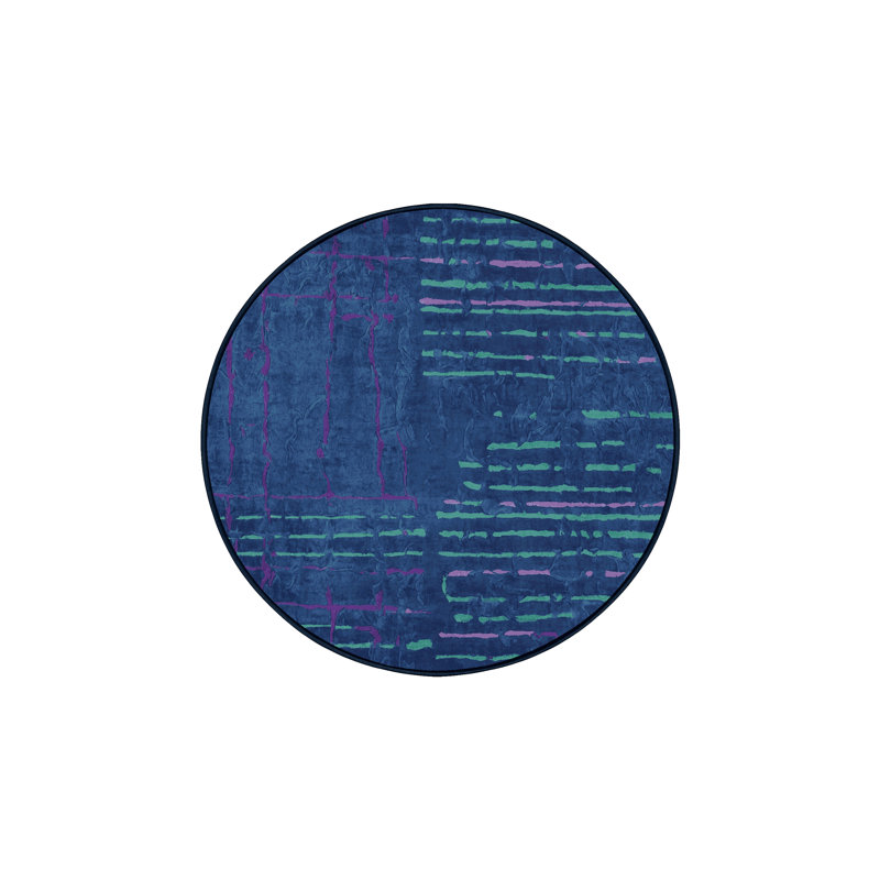 Tapis bleu soyeux et moelleux, Rond 3 pi