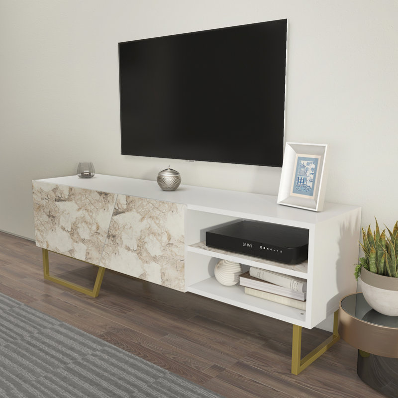 Deonica 59'' Media Console for TVs up to 75", White/White Marble/Gold