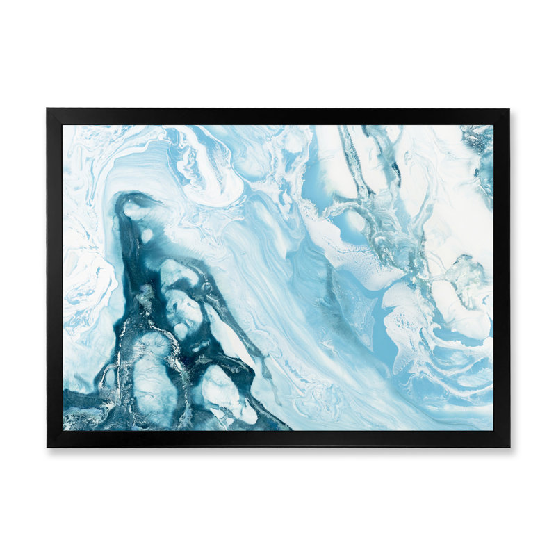 Vague bleue liquide - peinture sur toile, H 12 po x l 20 po, Cadre photo noir