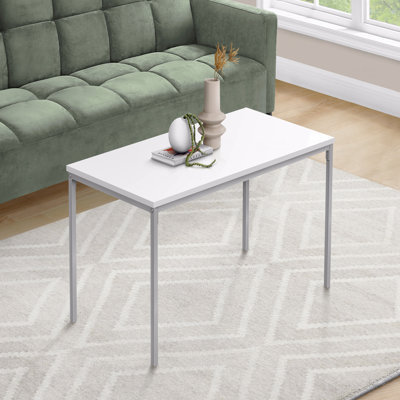 Contemporary Modern Rectangular Accent Cocktail Coffee Table 40"L White Laminate Grey Metal