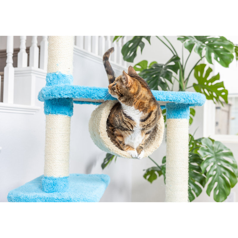 Sky Blue Multi-Level Cat Tree with Sisal Posts