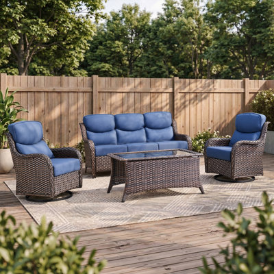 4-Pieces Outdoor Wicker Patio Sofa Set With Coffee Table And Swivel Chairs
