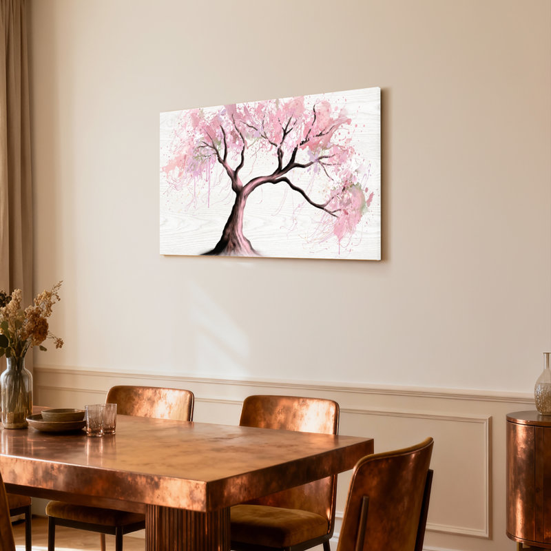 Ensemble de 1 tableau mural aquarelle représentant un cerisier en fleurs, H 24 po x l 36 po