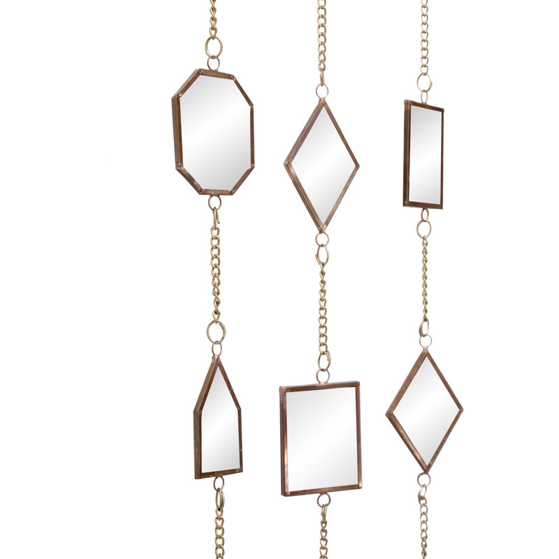 32" Brown Metal Geometric Windchime with Glass Mirrors and Bells