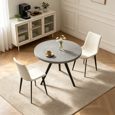 Table de salle à manger ronde 3 pièces Aurik, table de cuisine moderne de 34,8 po avec 2 chaises