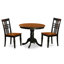 Ensemble de table de salle à manger moderne 5 pièces comprenant une table ronde en bois avec piédestal et 4 chaises de salle à manger, noir et cerise-866058938-866058937