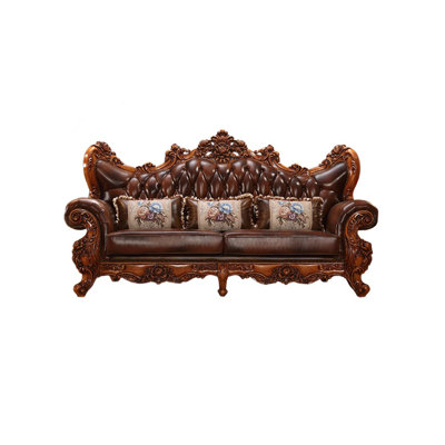 Vintage Leather Sofa In European Villa 98'' Genuine Leather Rolled Arm Sofa