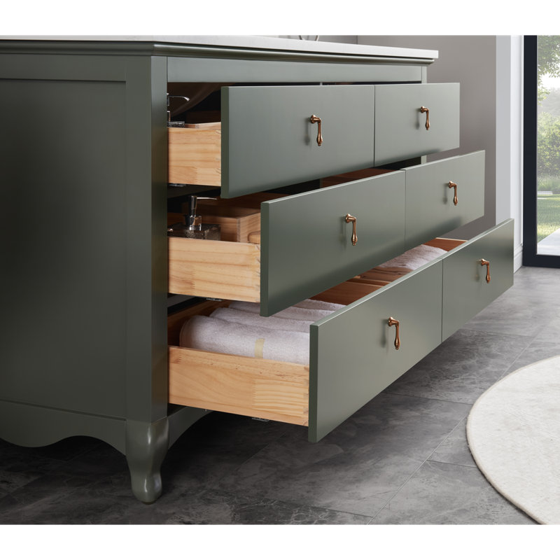 60" Solid Wood Sink Vanity  With 1' Artificial Stone Top, Pewter Green