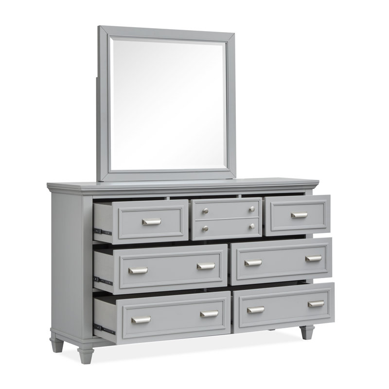 Grey Drawer Dresser With Landscape Mirror, Grey