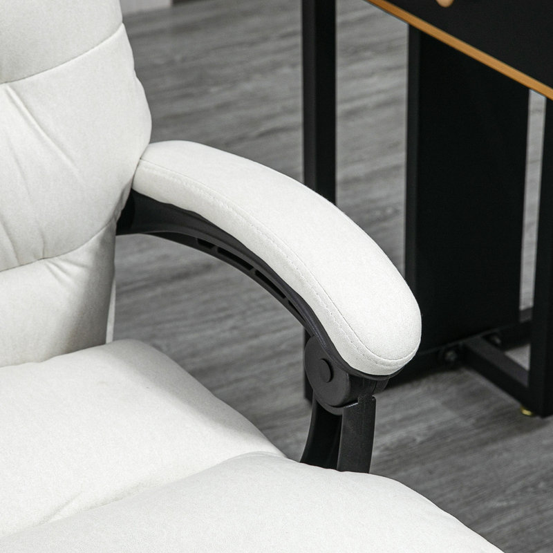 Microfibre Massage Office Chair, Heated Reclining Chair With Footrest, Cream White, 28.75"