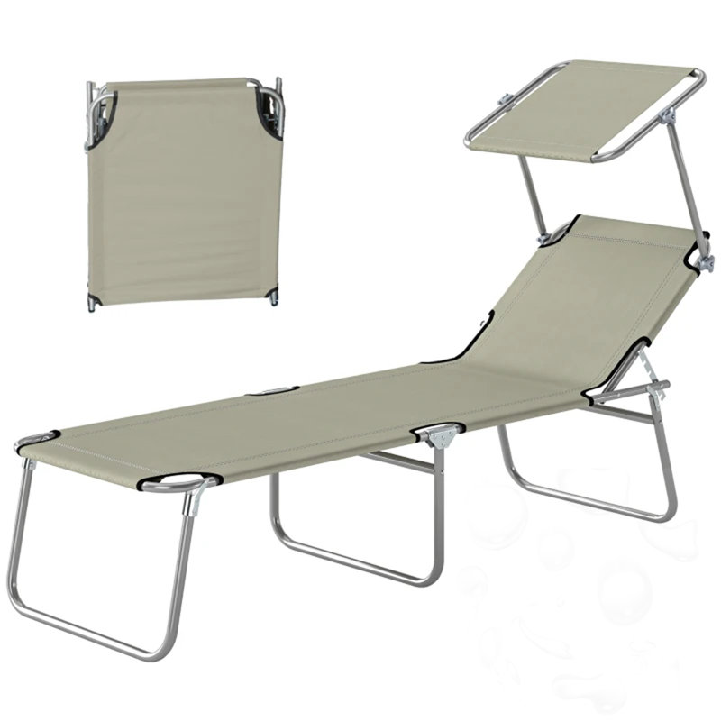 Folding Chaise Lounge Chair With Detachable&Adjustable Awning