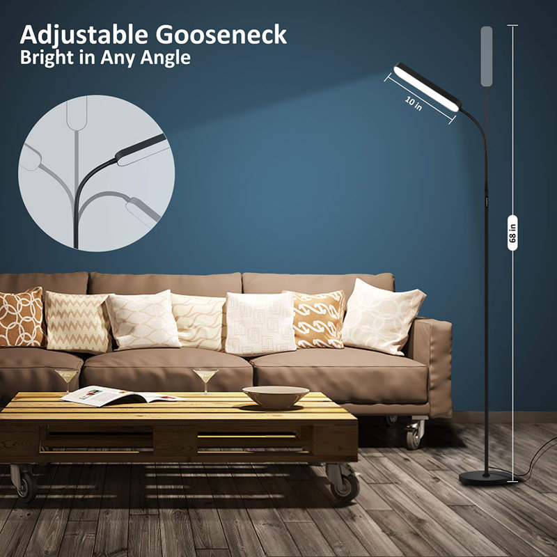 69 in, Touch Dimmable Gooseneck LED Standard Floor Lamp, Matte Black