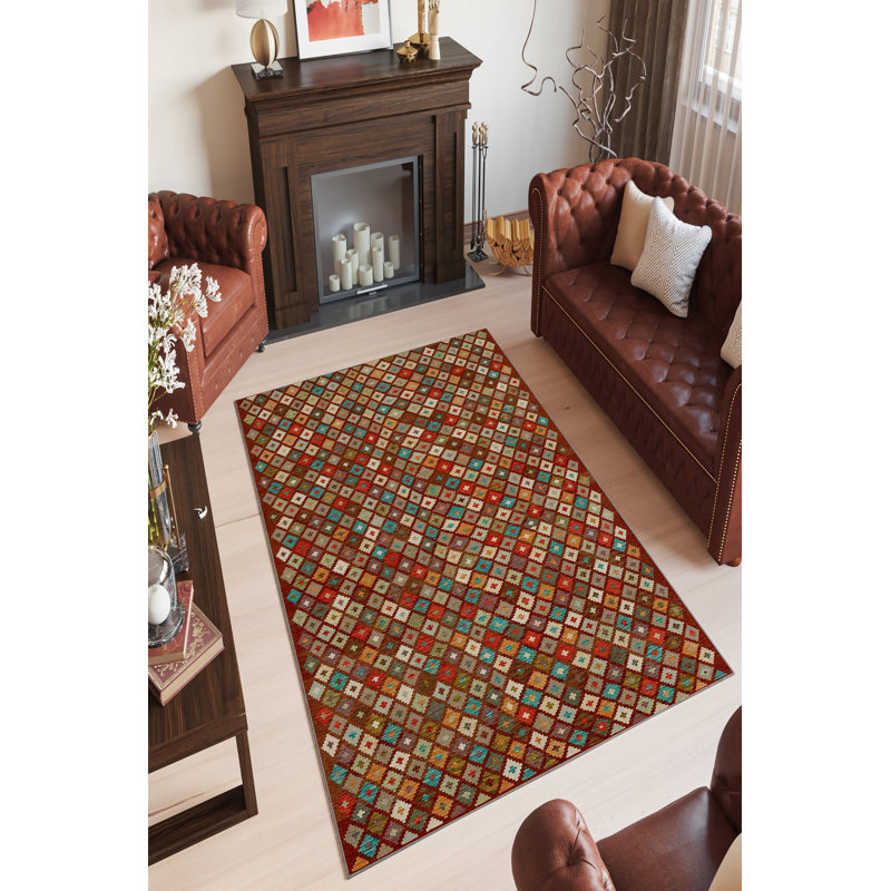 Luxurious Tile Red Carpet, 5.9 x 9.2 Feet | 100% Polyester, 650 g/m², 0.16 in Pile Height | Machine Washable, Antibacterial, Eco-Friendly, Non-Slip PVC Dot Underside | Perfect for Living Room, Bedroom, or Office
