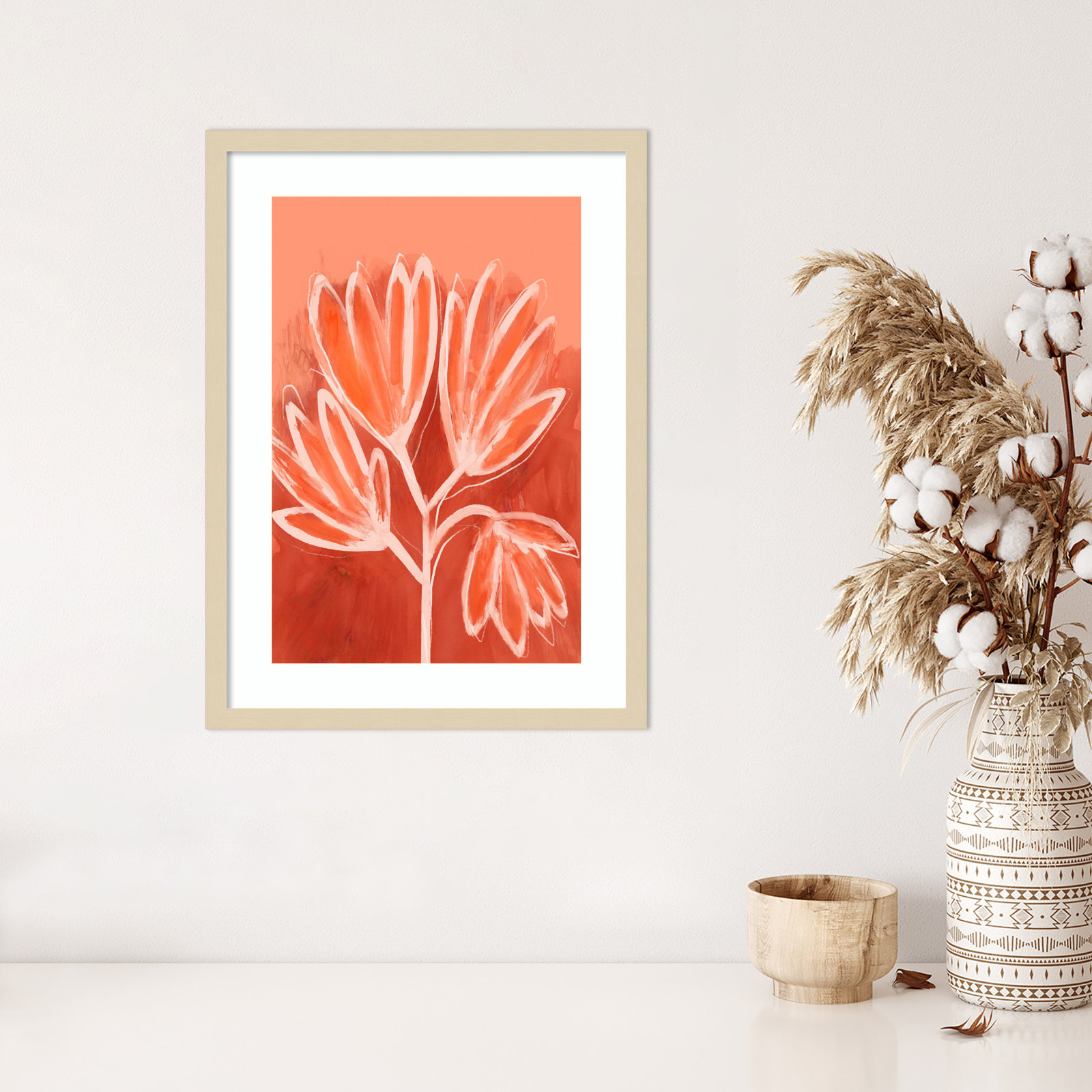 Galya "Peachy Flowers" Print by Treechild, Brown, 25" H x 19" W