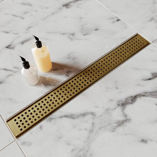 Brushed Gold Shower Drain, 18 Inch Linear Shower Drain With Removable Square Hole Cover Grate
