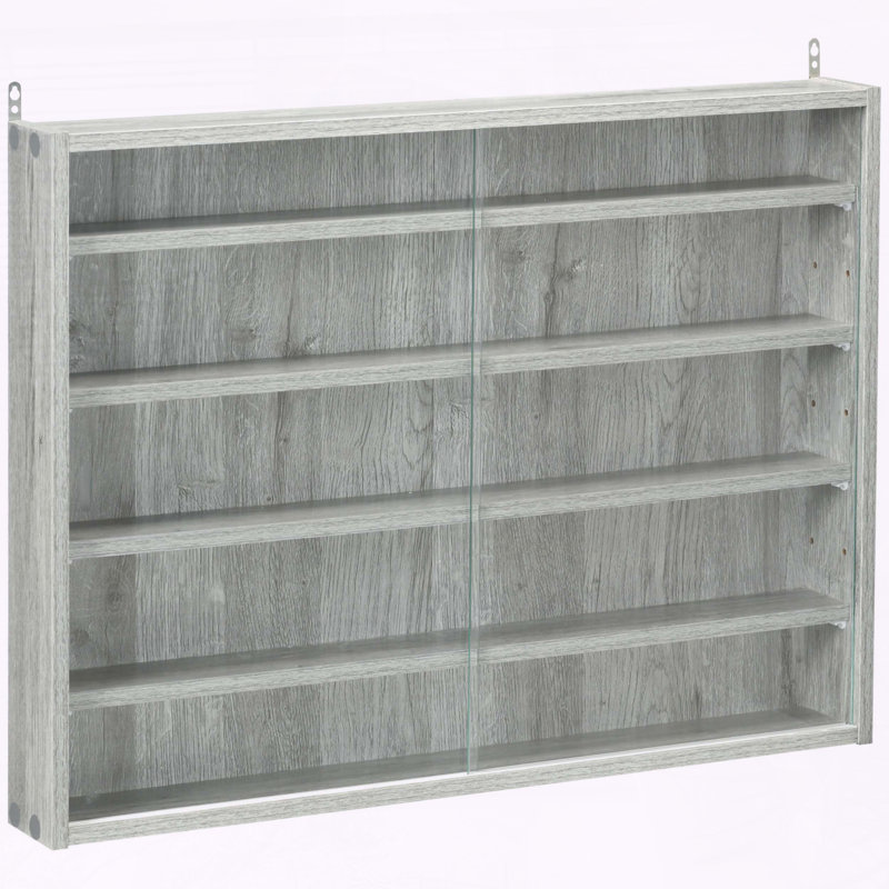 Vitrine à 5 niveaux avec tablettes réglables, Gris