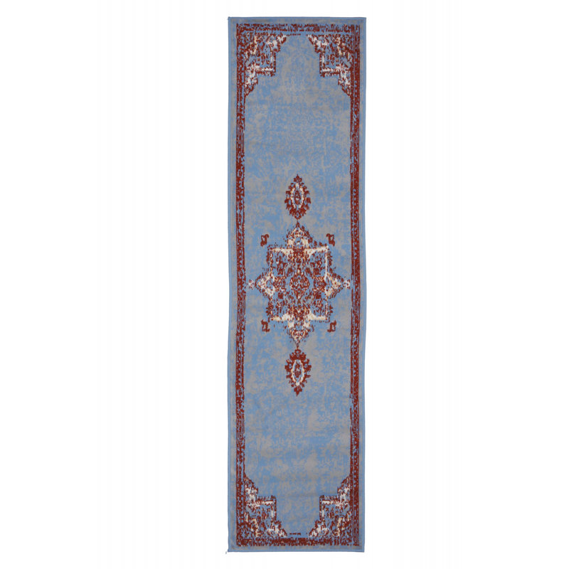 Tapis oriental bleu clair / rouge, Tapis de couloir 2 pi x 8 pi