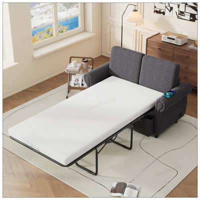 Canapé-lit 57,9 pouces avec canapé-lit coulissant avec matelas à mémoire de forme simple et ports de chargement USB pour les salons Orisfur