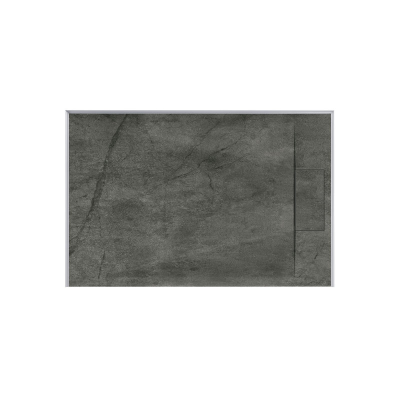 Receveur de douche rectangulaire extra-plat Lenora 122 cm x 81 cm avec bonde latérale dissimulée en calcaire cimenté, Grey