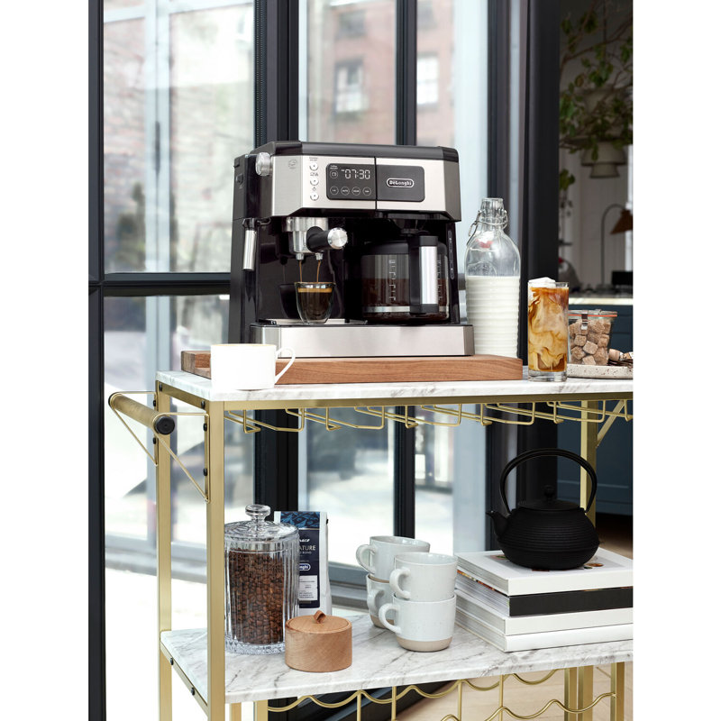 DeLonghi Black Stainless Steel Coffee and Espresso Machine with Steam Wand