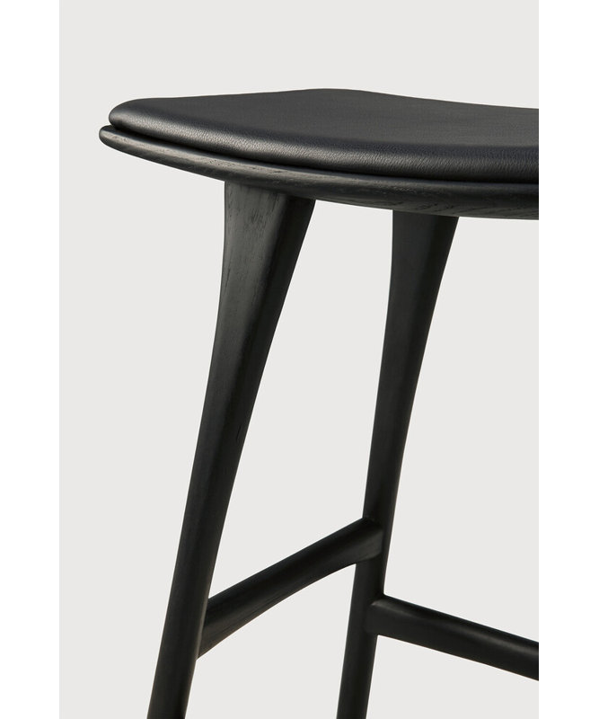 Osso Upholstered Stool with Solid Wood Frame, Varnished Black/Black