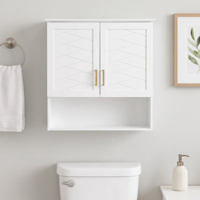 Armoire à pharmacie murale de 76 cm (30 pouces) avec tablette réglable, étagères ouvertes et charnières à fermeture douce – Rangement de salle de bain moderne avec détails sculptés