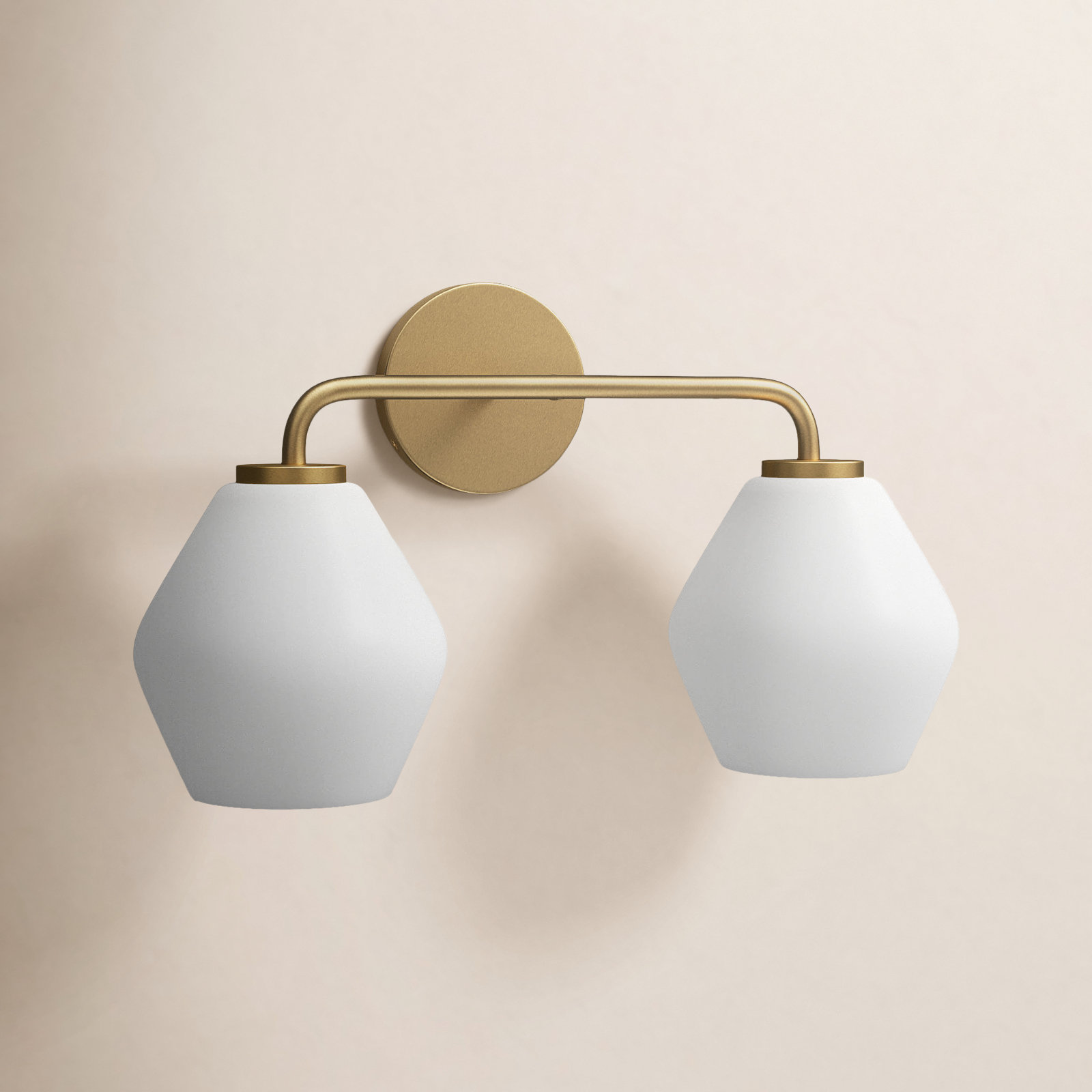 Rooks 2-Light Dimmable Vanity Light, Satin Brass, White