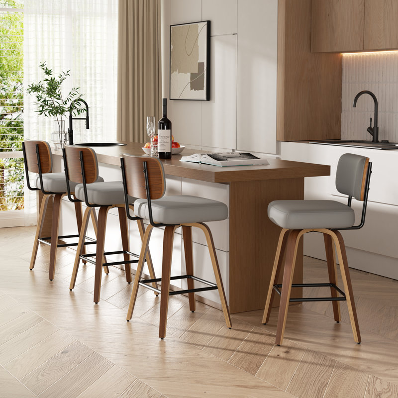 Tabouret pivotant rembourré à hauteur de bar, 6, Gris clair