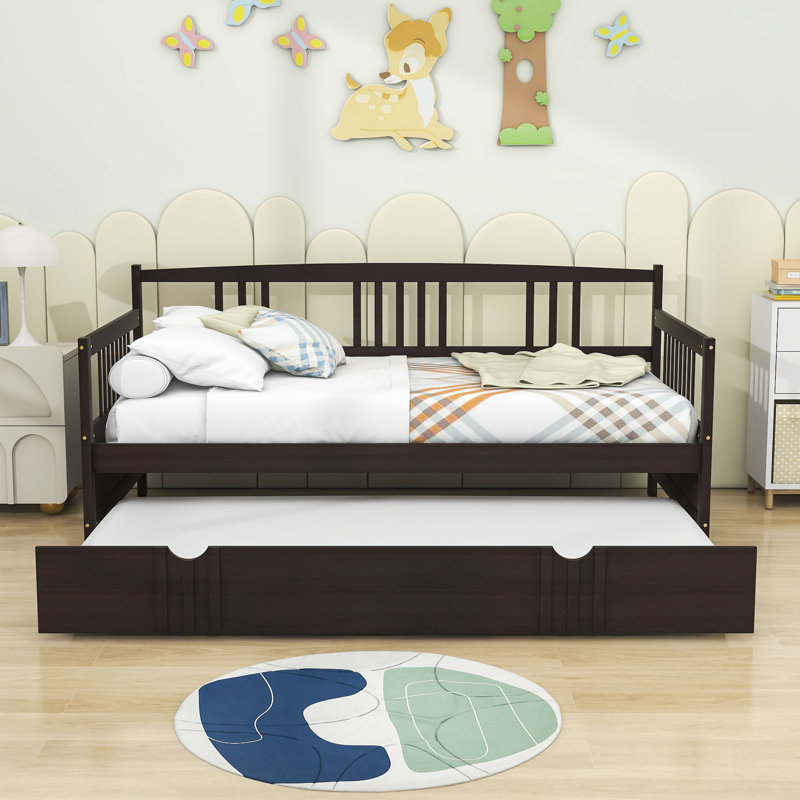 Daybed Wood Bed with Trundle, Espresso, Twin