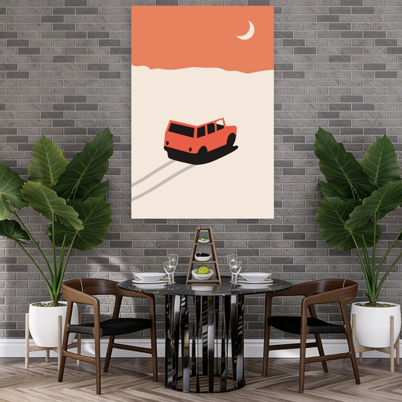 Moonlit Desert Road Trip Abstract Contemporary Landscape Nature Wall Art Print, 152.4cm H x 101.6cm W
