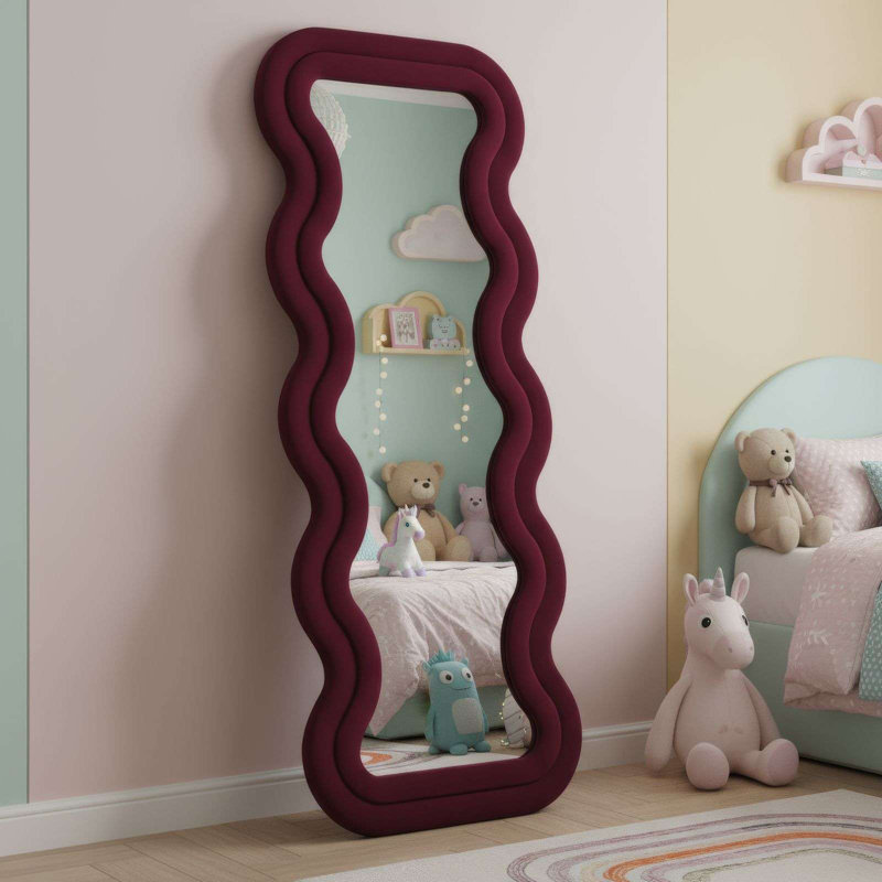 Claret Red Cheval Mirror, 25.6 x 66.9 inches | 100% MDF, Wall-Mountable Design | Modern Solid Color, Perfect for Dressing Rooms & Bedrooms | Stylish and Functional Full-Length Reflection