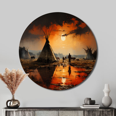 Tipi orange orange embrassant la tradition II - art rond en métal