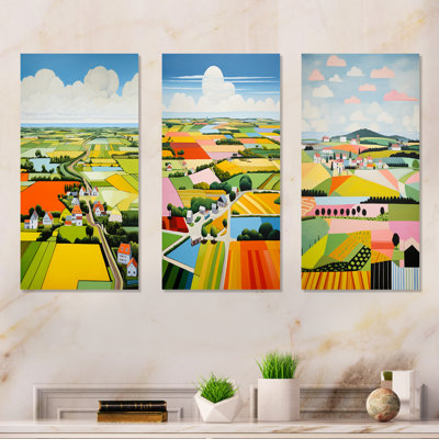 De Stijl Farm Landscape - Countryside Metal Wall Art Prints Set Of 3
