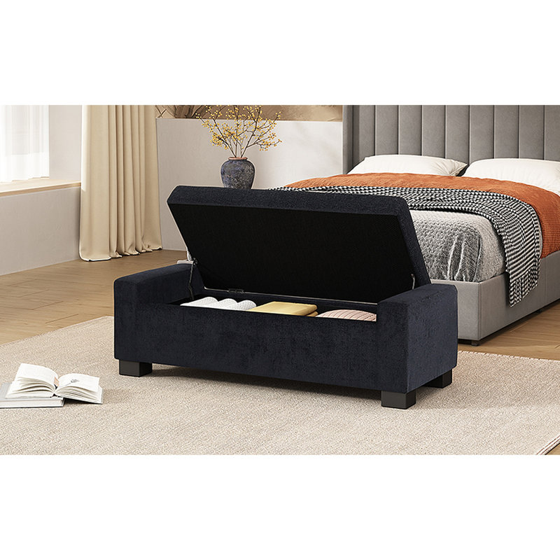 Jamih Upholstered Ottoman, Midnight Blue Polyester