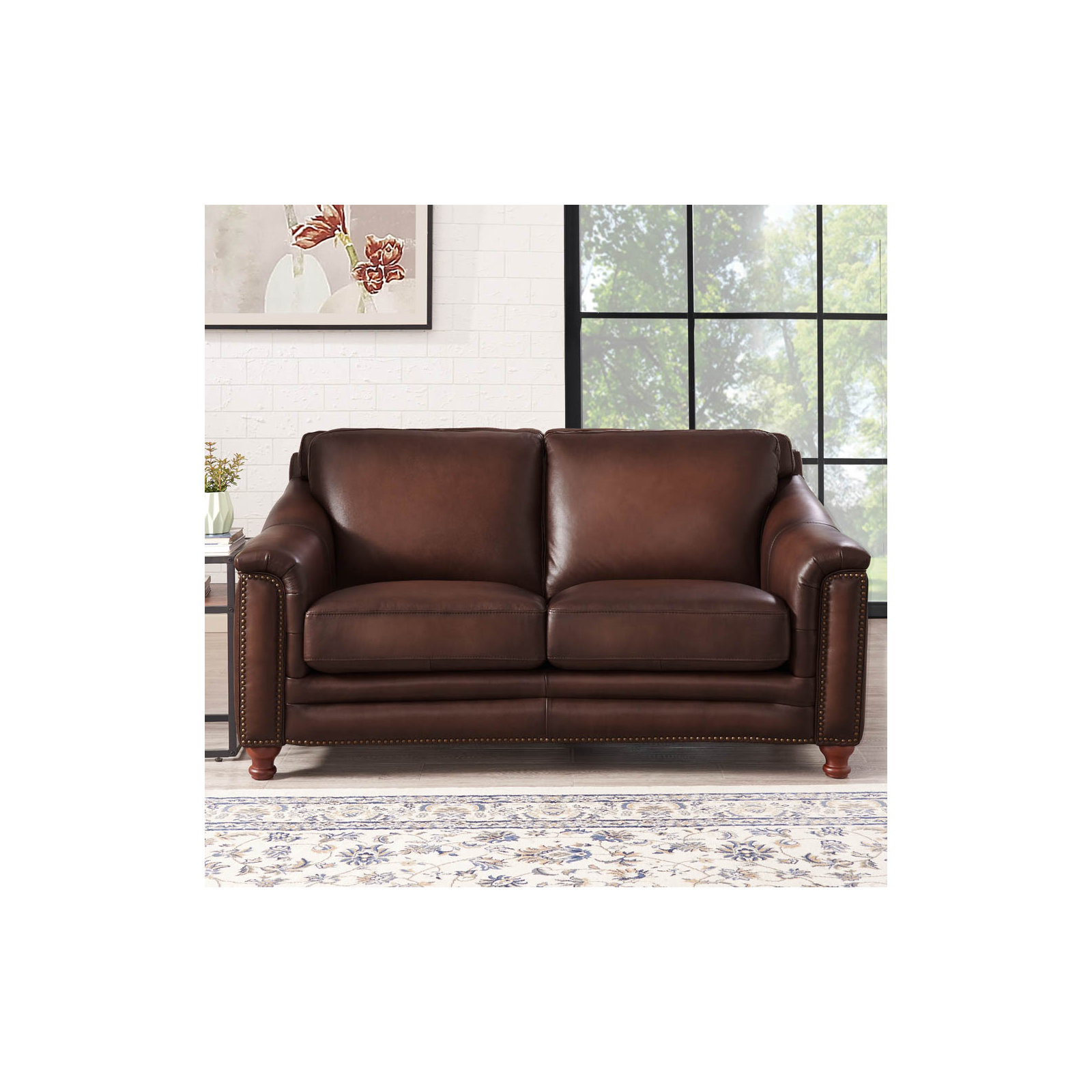 Alpert 66.5'' Upholstered Loveseat, Caramel Brown Genuine Leather