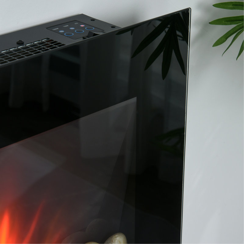 28.5" 1500W Electric Wall-Mounted Fireplace With Flame Effect, 7 Color Background Light, Black