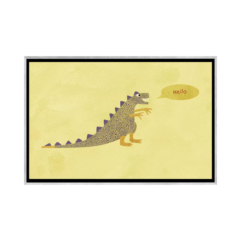 " Dinosaur " Graphic Art Print, 18" H x 26" W x 1.5" D, Silver Framed Canvas, No Mat