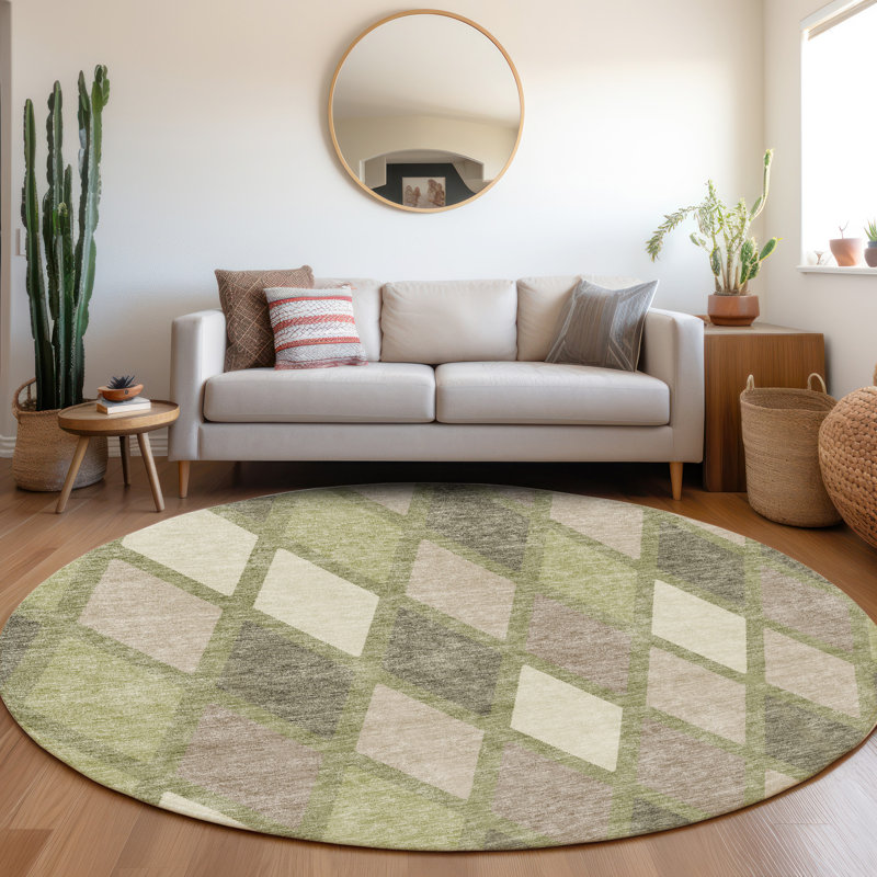 Premium Machine Washable Prisco Aloe Rug, Round 8'