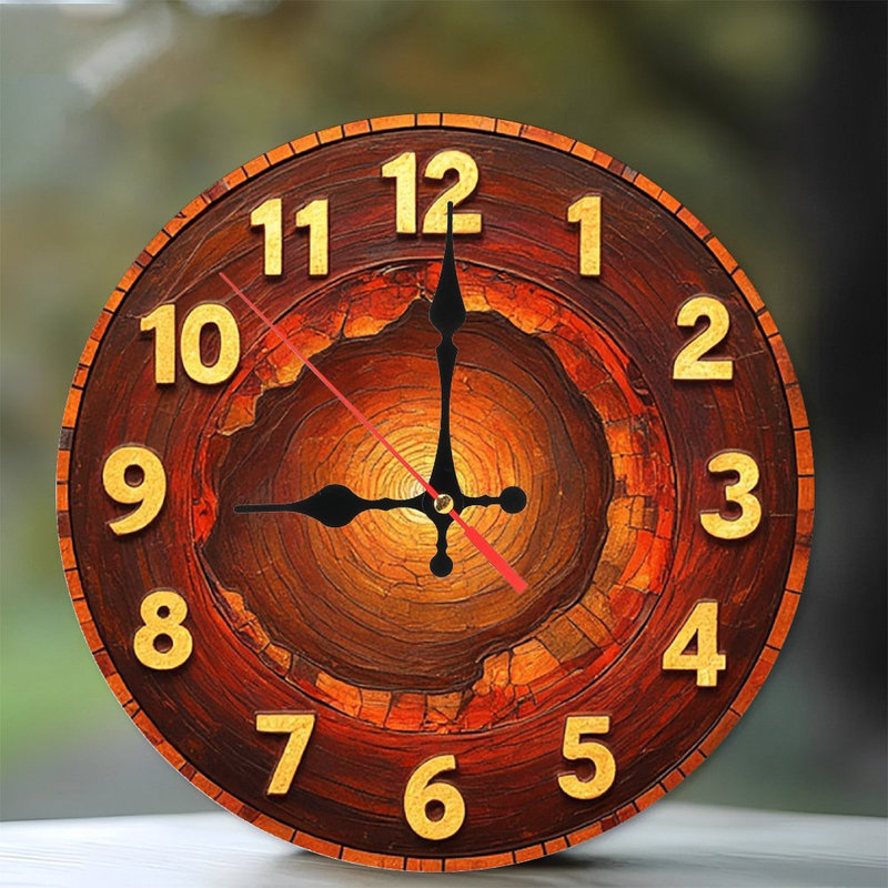 Wooden Wall Clock Tree Rings Design Unique Gift