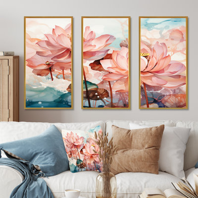 Lotus Pond Pink And Green China Ink - China Art Wall Art