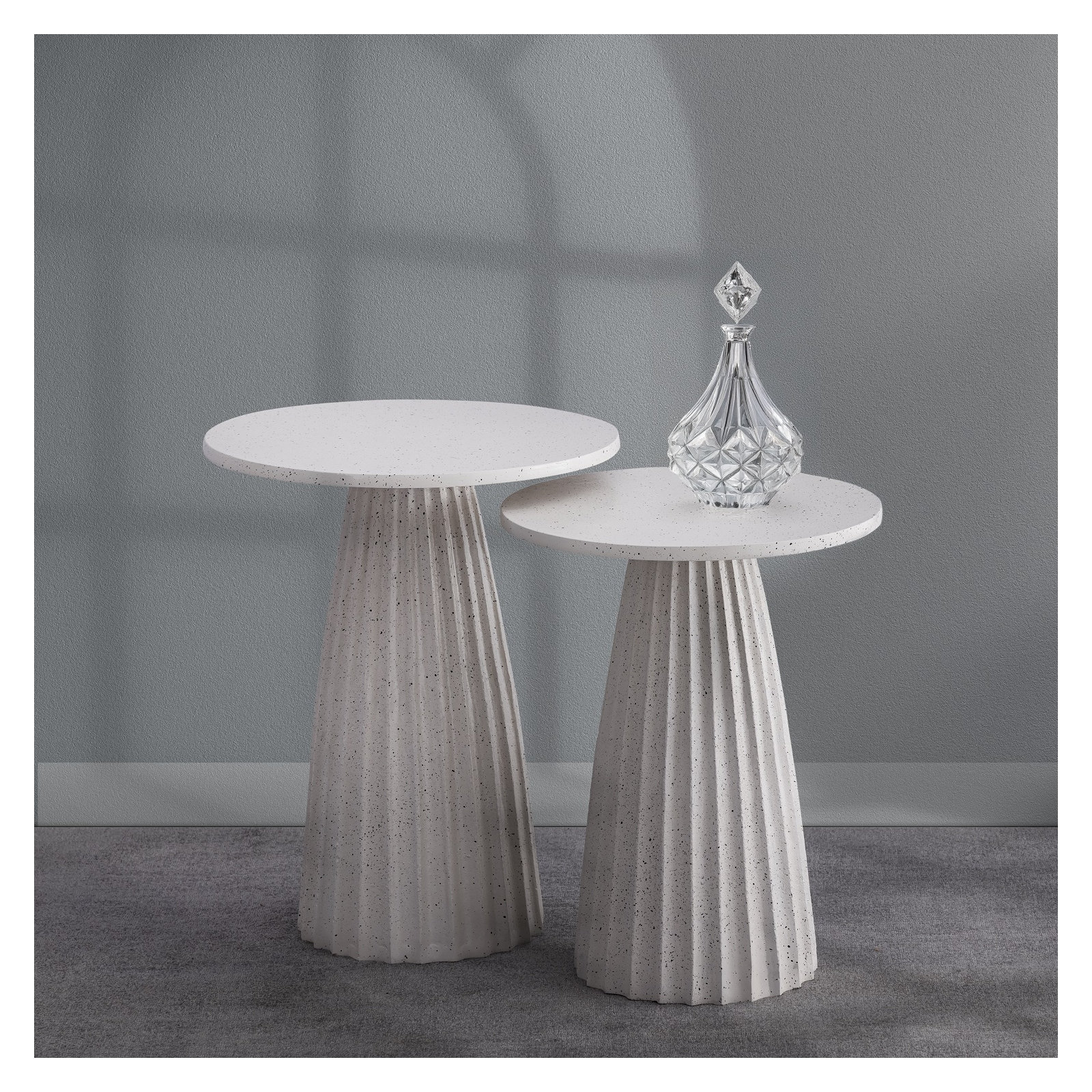 Aluminum Side Table W/Chisel Texture Base, White Top/Gray Base, 20" H x 16" W x 16" D