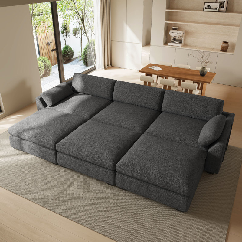 Canapé 3 places imperméable en chenille avec trois poufs amovibles, Dark Grey Chenille