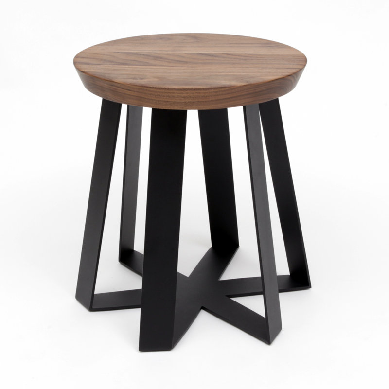 ARS Solid Wood Accent Stool, Black, Walnut