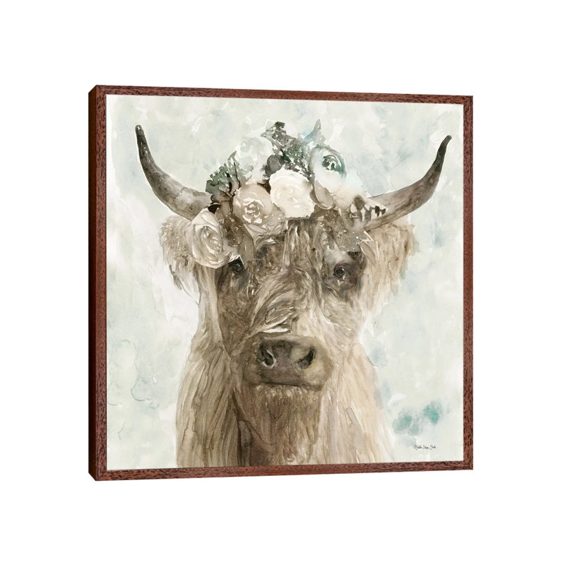 Cow And Crown II by Stellar Design Studio - Painting on Canvas, Brown Floater Frame, 66.04 cm H x 66.04 cm W