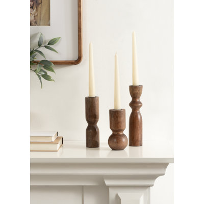 Pico Three-Piece Mango Wood Candle Holder Set