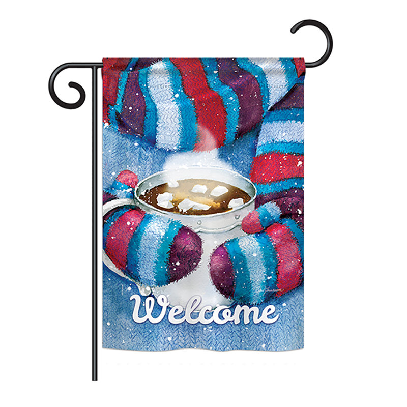 Mitaines et chocolat winter 2 côtés 18,5 x 13 po drapeau de jardin, Bleu pâle, Polyester