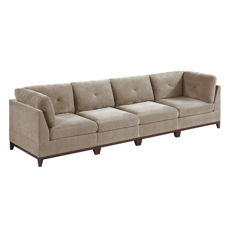 Canapé modulaire à accoudoirs carrés de Chenille, Chenille gris cendré