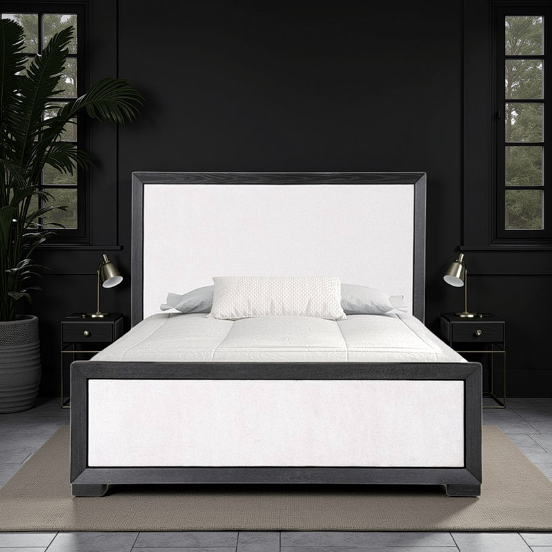 Kizie Bed, Modern Upholstered Tawny Solid Wood, King, Black/White